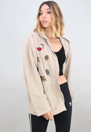 VINTAGE OVERSIZED ZIP UP EMBROIDERED AUTUMN FLEECE HOODIE