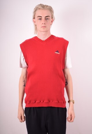 ADIDAS MENS VINTAGE VEST TANK TOP LARGE RED 90S