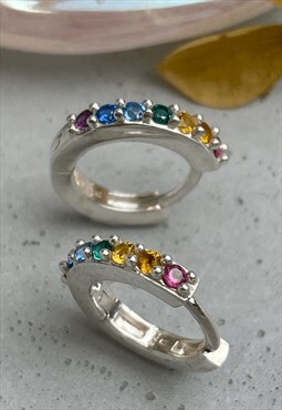 Silver Rainbow Huggies, Boho Jewellery celestial gift idea