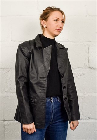 BLACK LEATHER BLAZER JACKET