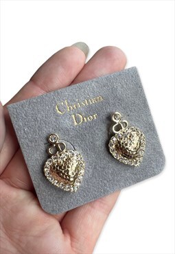 Vintage Dior earrings gold tone heart CD monogram