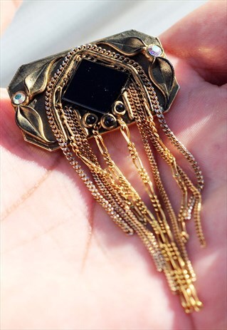 VINTAGE 70S MARENA HANDARBEIT GOLD PLATED COSTUME BROOCH