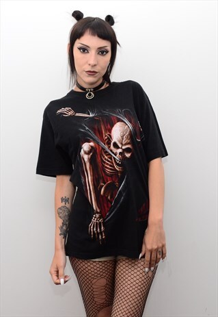 Y2K GOTHIC SKELETON PRINT OVERSIZED TRASHY TEE