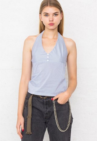 VINTAGE BLUE AND WHITE STRIPED SLEEVELESS TANK TOP