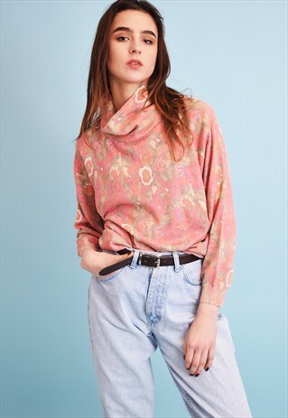 90'S RETRO COLORS OF BENETTON FLORAL KNIT ROLLNECK JUMPER