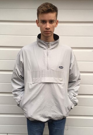 MENS VINTAGE BEIGE ELLESSE PULLOVER QUARTER ZIP JACKET COAT