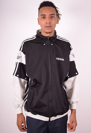 ADIDAS MENS VINTAGE TRACKSUIT TOP JACKET XL BLACK 90S