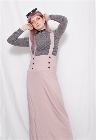 90s grunge y2k vintage pale pastel pink dungaree maxi skirt