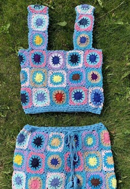 Patchwork Granny Square Handmade Crochet Cropped Top 