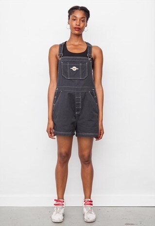 VINTAGE 90'S BLACK DENIM SHORT DUNGAREES