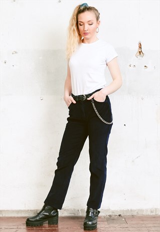 VINTAGE 80S MIDNIGHT BLUE SLIM FIT CORDUROY PANTS