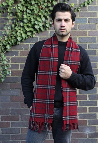 VINTAGE CASHMERE CHECKED SCARF RED-AS110