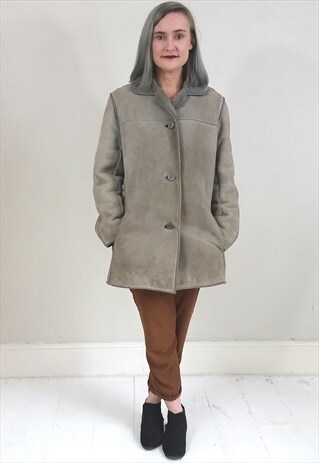 VINTAGE 80'S GREY SHEEPSKIN SHEARLING COAT