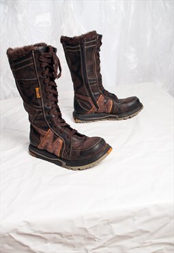 Vintage Y2K Mustang Platform Boots in Brown Leather