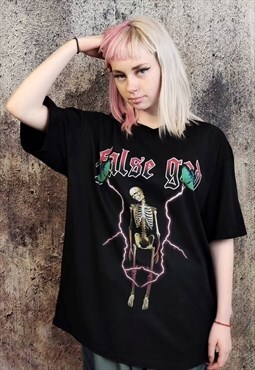 Skeleton print tee skull t-shirt bones top in acid black