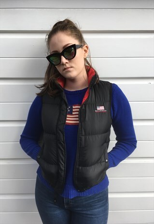 WOMENS VINTAGE RALPH LAUREN BLACK GILET PUFFA JACKET