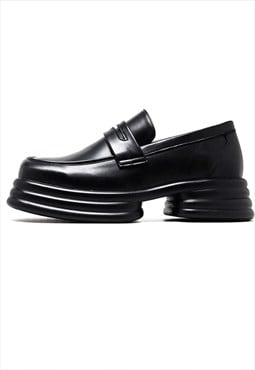 Grunge platform shoes chunky brogues rounded toe boots black