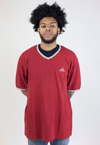 VINTAGE 90'S ADIDAS RED V-NECK T-SHIRT