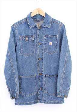 Vintage Carhartt Denim Jacket Blue Button Up With Logo Patch