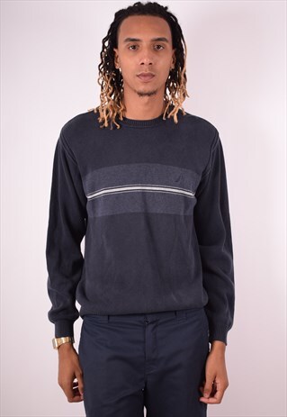 NAUTICA MENS VINTAGE JUMPER SWEATER MEDIUM NAVY BLUE 90S