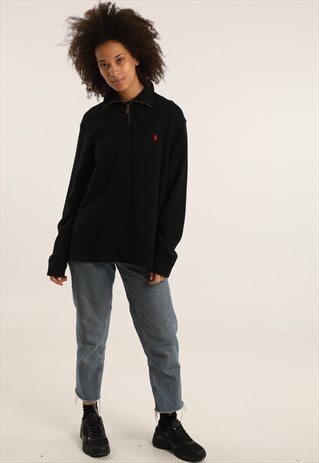 VINTAGE RALPH LAUREN EMBROIDERED LOGO 1/4 ZIP SWEATSHIRT