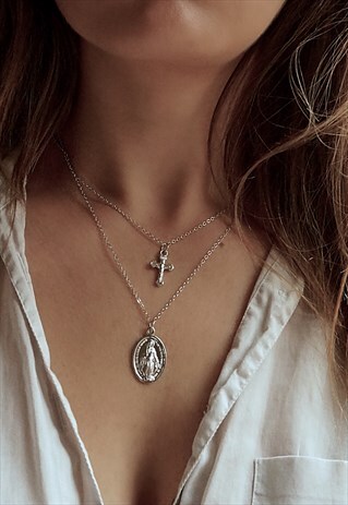 RELIGIOUS DOUBLE LAYER CHARM NECKLACE