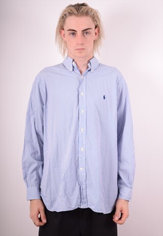POLO RALPH LAUREN MENS VINTAGE SHIRT XL BLUE STRIPES 90S