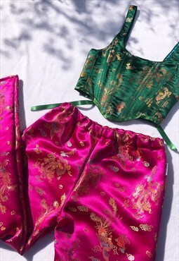 Handmade dragon Bottle green reversible corset