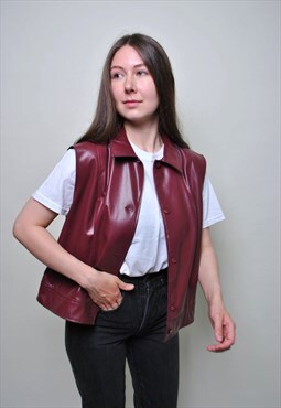 Y2k button up vest, faux leather sleeves jacket