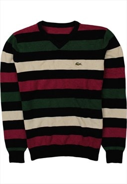 Vintage 90's Lacoste Sweatshirt Striped V Neck Black,