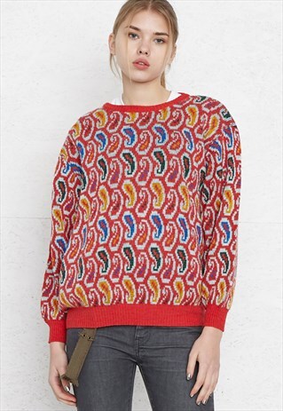 VINTAGE RED LOUIS LONDON ROUND NECK KNIT JUMPER SWEATER