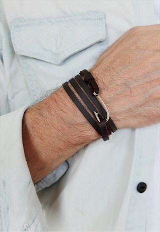 FISH HOOK ON LEATHER BRACELET