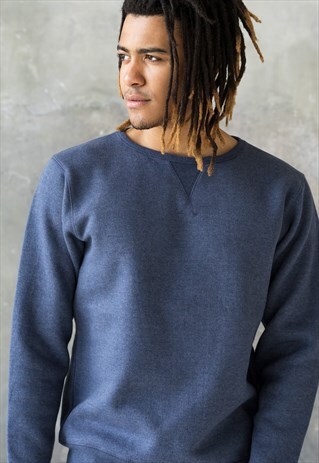 SOFT HEAVYWEIGHT SWEATSHIRT NAVY ROYAL BLUE COTTON MEN'S TOP
