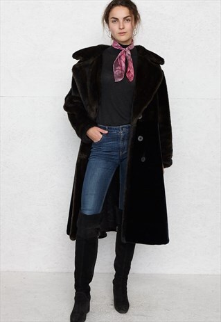 VINTAGE DARK BROWN LANE BRYANT FAUX FUR LONG COAT