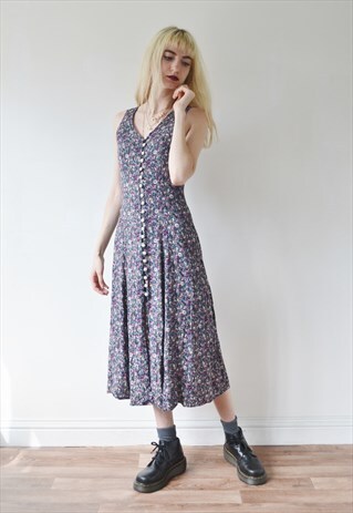 VINTAGE STRAPPY PRINT FLORAL SUN DRESS
