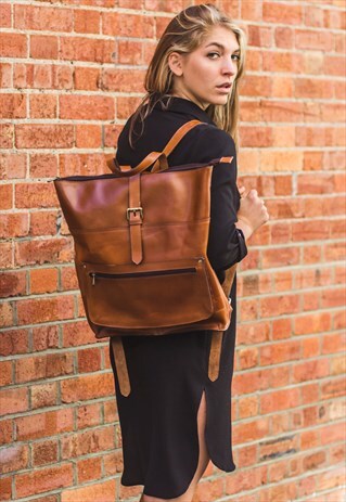 LEATHER LAPTOP / WORK BACKPACK (TAN BROWN)