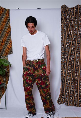 VINTAGE UNISEX MILITARY ARMY CAMO CARGO BAGGY PANTS TROUSERS