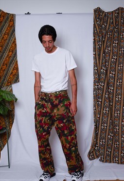 Vintage Unisex Military Army Camo Cargo Baggy Pants Trousers