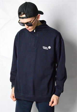 VINTAGE 90S MINIMALIST NAVY BLUE 1/3 ZIPPER SWEATSHIRT