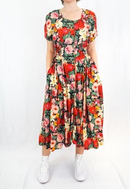 Vintage floral print midi dress