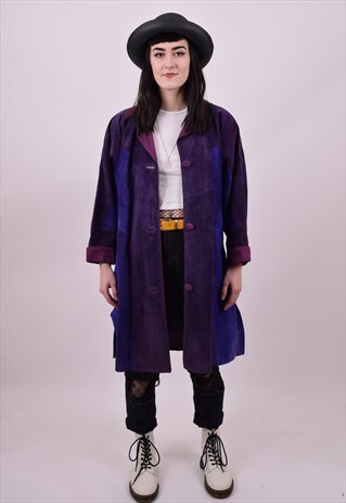 VINTAGE 80'S DESIGNER PURPLE SUEDE COAT SIZE 10 12 14 16