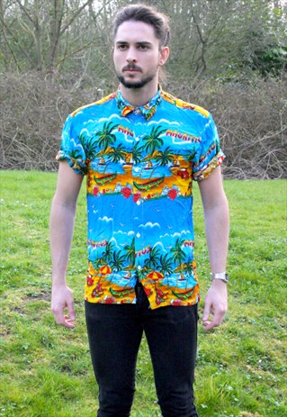 VINTAGE 80S HAWAIIAN MAURITIUS SHIRT - MEDIUM - FESTIVAL
