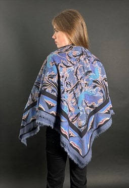 Liberty of London Scarf Peacock Print Blue Black Wool