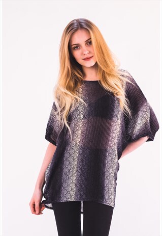 OVERSIZED MESH TOP MULTI BLUE COLOR STRIPE PRINT CY