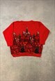VINTAGE KNITTED JUMPER SNOW SNOWY HOUSE PATTERNED SWEATER