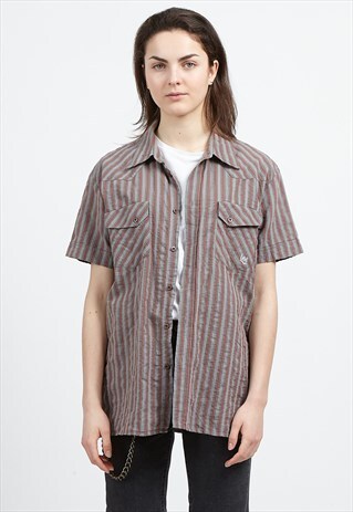 VINTAGE GREY RED LEE SHORT SLEEVE STRIPED SHIRT
