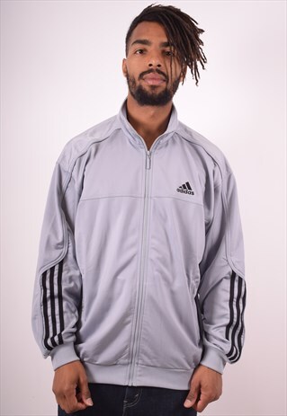 ADIDAS MENS VINTAGE TRACKSUIT TOP JACKET XL GREY 90S