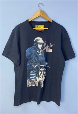Steve McQueen T-Shirt Navy Blue Cotton Short Sleeved 