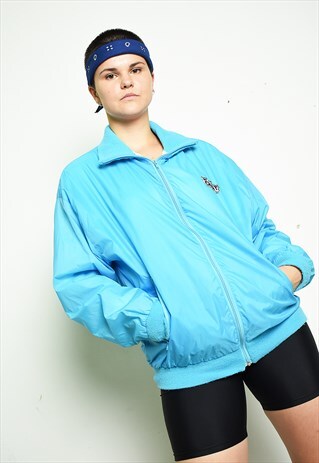 90S RETRO ATHLEISURE SPORTS SHELL BOMBER JACKET IN TURQUOISE