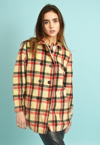 80'S RETRO CLASSIC CUT CHECKED WOOL JACKET COAT